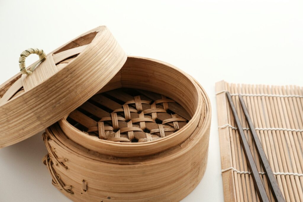 Traditional bamboo steamer